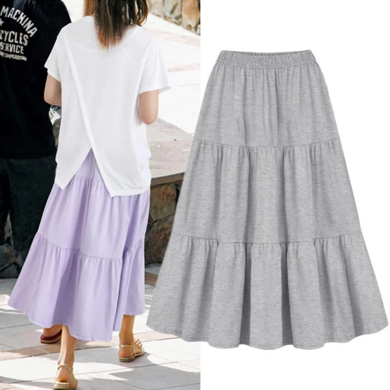 Skirts Women 2026 New Solid-Color Loose Casual Mid-Length Mid-Waist Ruffled Skirt Women's Clothing