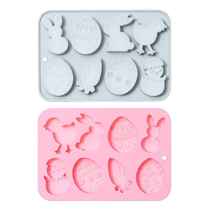 

8 Cavity Easter Rabbit Eggs Fondant Chocolate Mould Cake Toppers Baking Tool Ornament Silicone Mold Easy to Clean