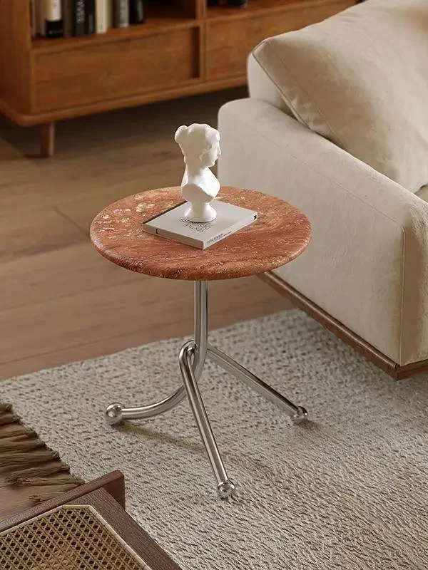 Wabi Sansan Marble Travertine Side Table Living Room Sofa Side Table Mobile Small Coffee Table Household Creative