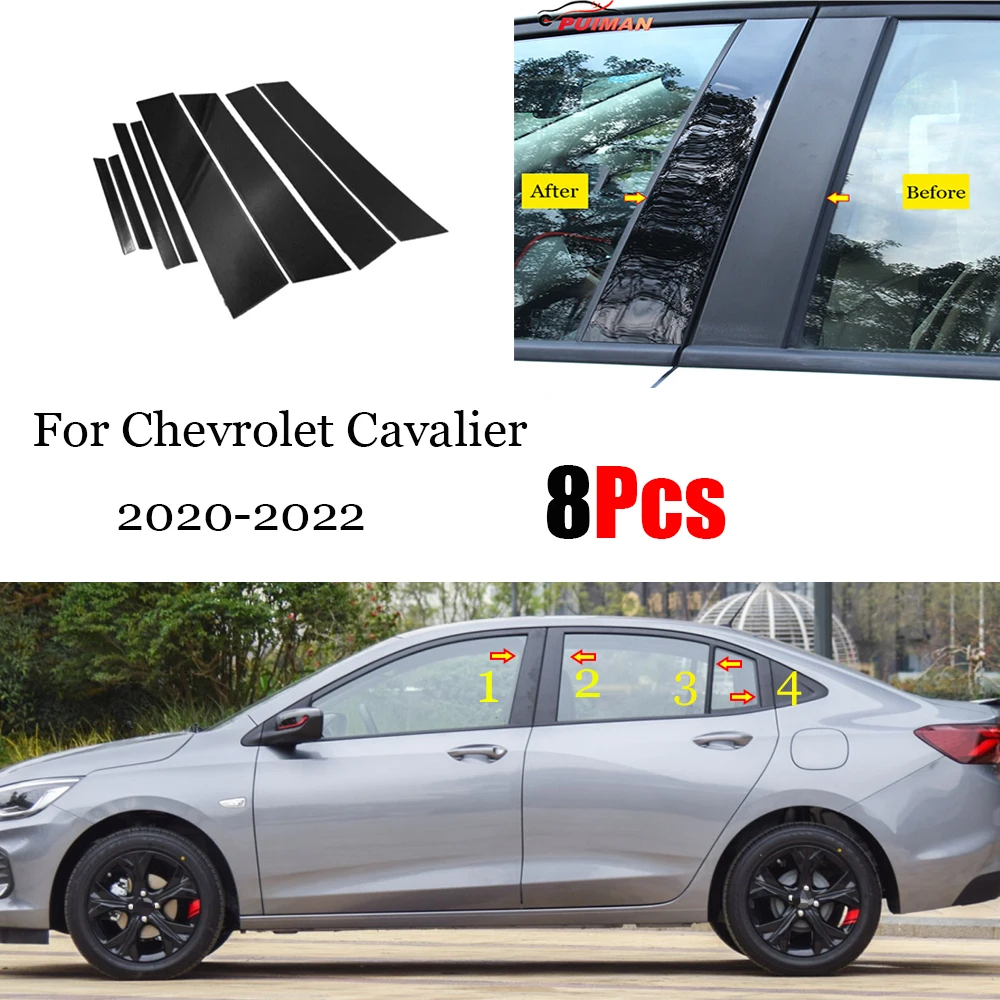 

8PCS Polished Pillar Posts Fit For Chevrolet Cruze Sedan 2020 2021 2022 Window Trim Cover BC Column Sticker