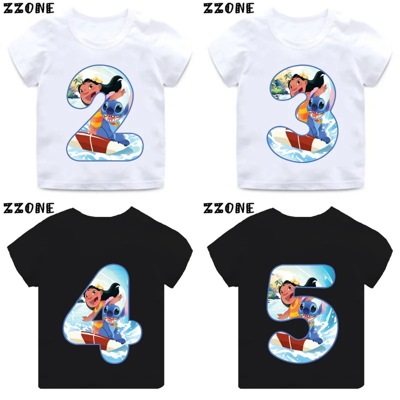 

Lilo & Stitch Number Print Funny Girls Clothes 1 2 3 4 5 6 7 8 9 Years Birthday Cartoon Kids T shirt Baby Boys Children T-Shirt