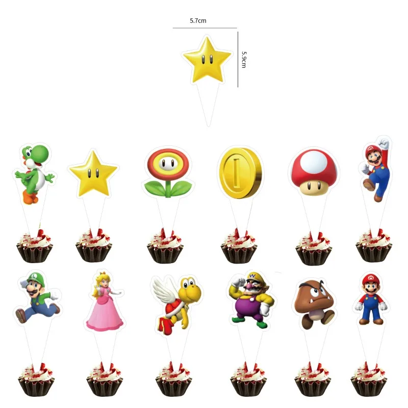 Super Mario Bros Cake Topper Cartoon Happy Birthday Cake Decor Party Supplies for Kids Boy Cute Birthday Baby Shower Decoration