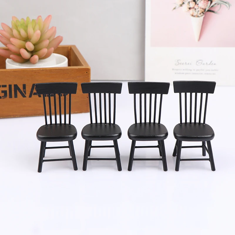 1:12 دمية مطعم طاولة طعام صغيرة الغذاء كراسي طاولة سوداء نموذج المشهد #6