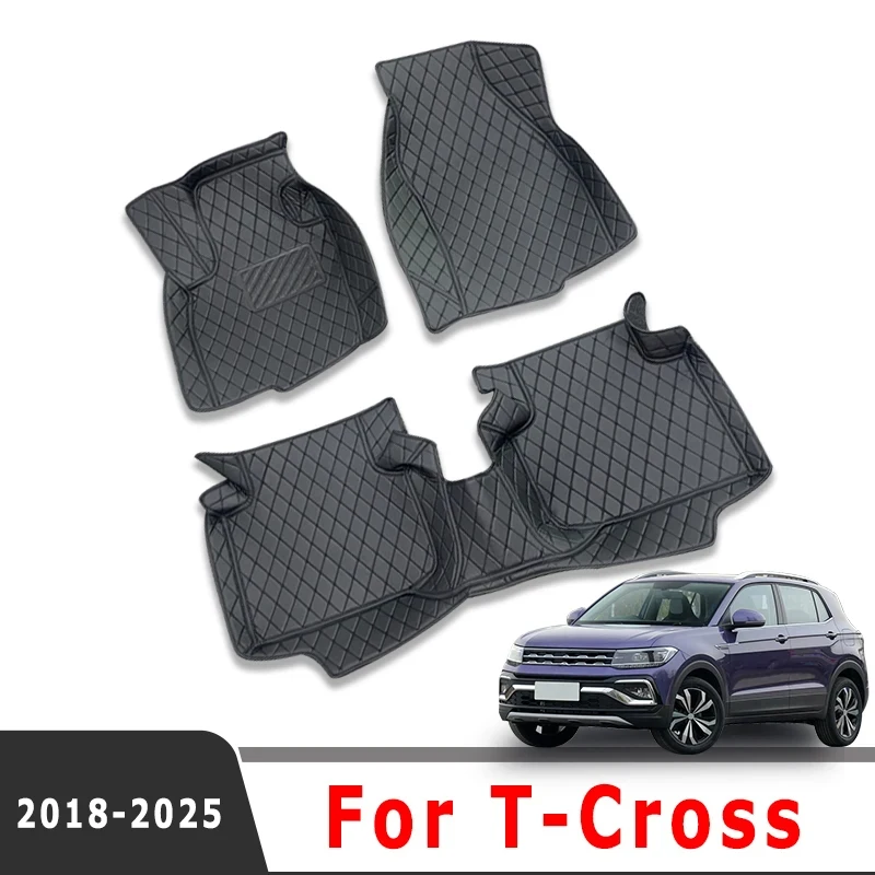 Car Floor Mat For Volkswagen vw T-Cross Tcross 2025 2024 2023 2022 2021 2020 2019 2018 Leather Carpet  Auto Interior Accessories