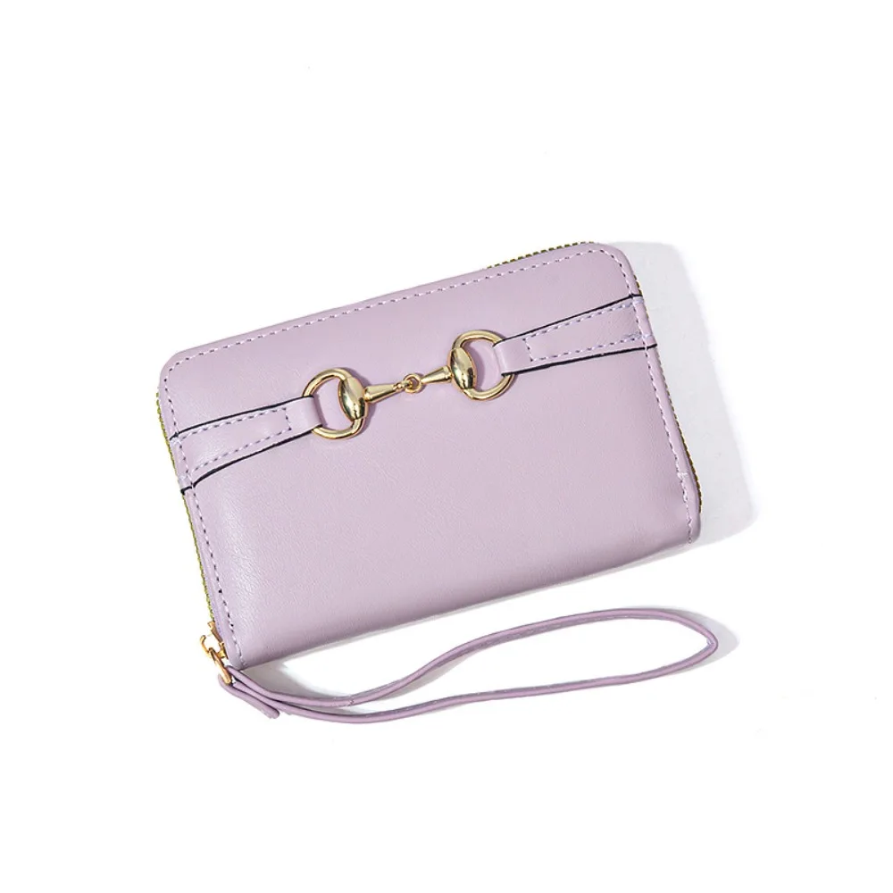 Portable PU Women Leather Purse Solid Color Leather Rope Hardware Wallet Korean Style Versatile Zipper Zero Wallet School