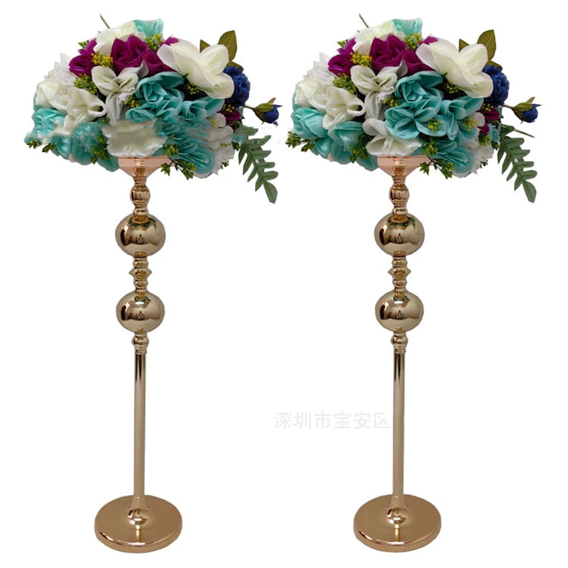 IMUWEN 10PCS Gold Vase 29 Inches Flowers Stand Wedding Table Centerpiece Event Delicate Flower Road Lead  For Home Decoration