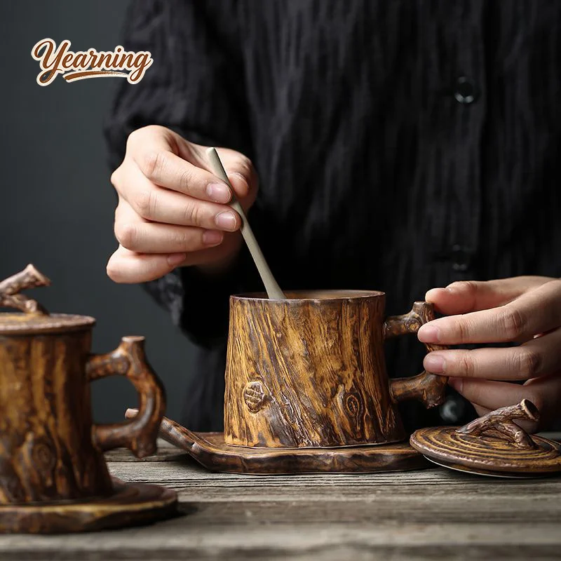 Vintage Japanese Retro Style Handmade Coarse Pottery Coffee Mug with Handle Pour Over Cup Creative Gift for Her