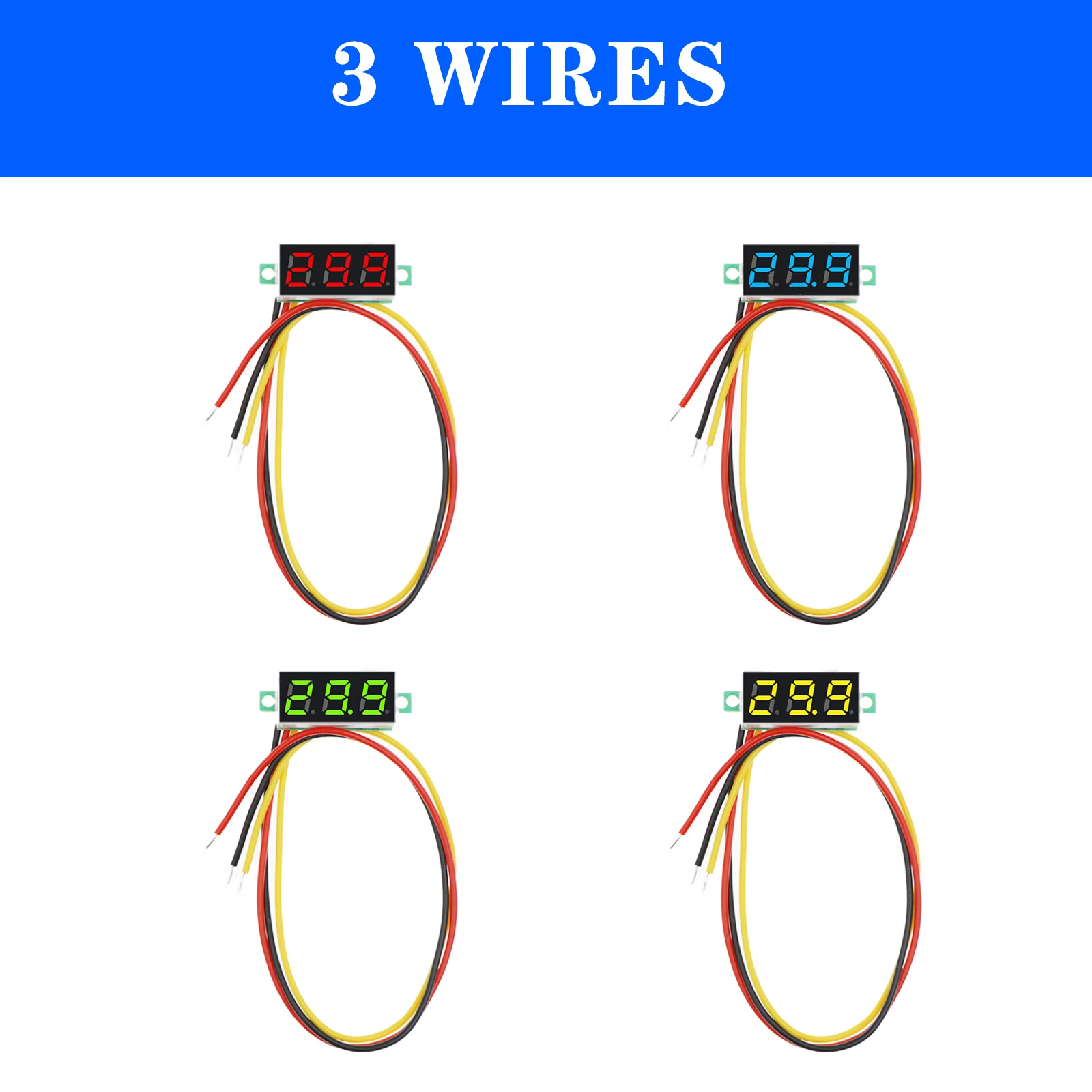 4pcs Mini Digital Voltmeter 0.28inch 3 Wire Voltage Tester Led Display Panel Voltmeter Red Green Blue Yellow