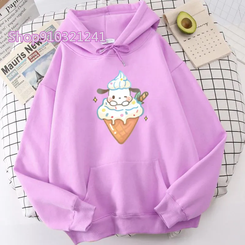 Sweats à capuche My Melody Sushi pour femmes, sweat-shirt Harajuku, sweat à capuche Pochacoo Food, vêtements unisexes respirants à manches longues, Kawaii, mignon