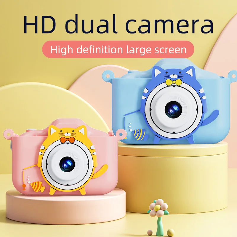 Kids Mini Camera Cartoon Cat Toys for Girls Boys Birthday Gifts 1080P HD 2inch Screen With Silicone Case Record Life Camera