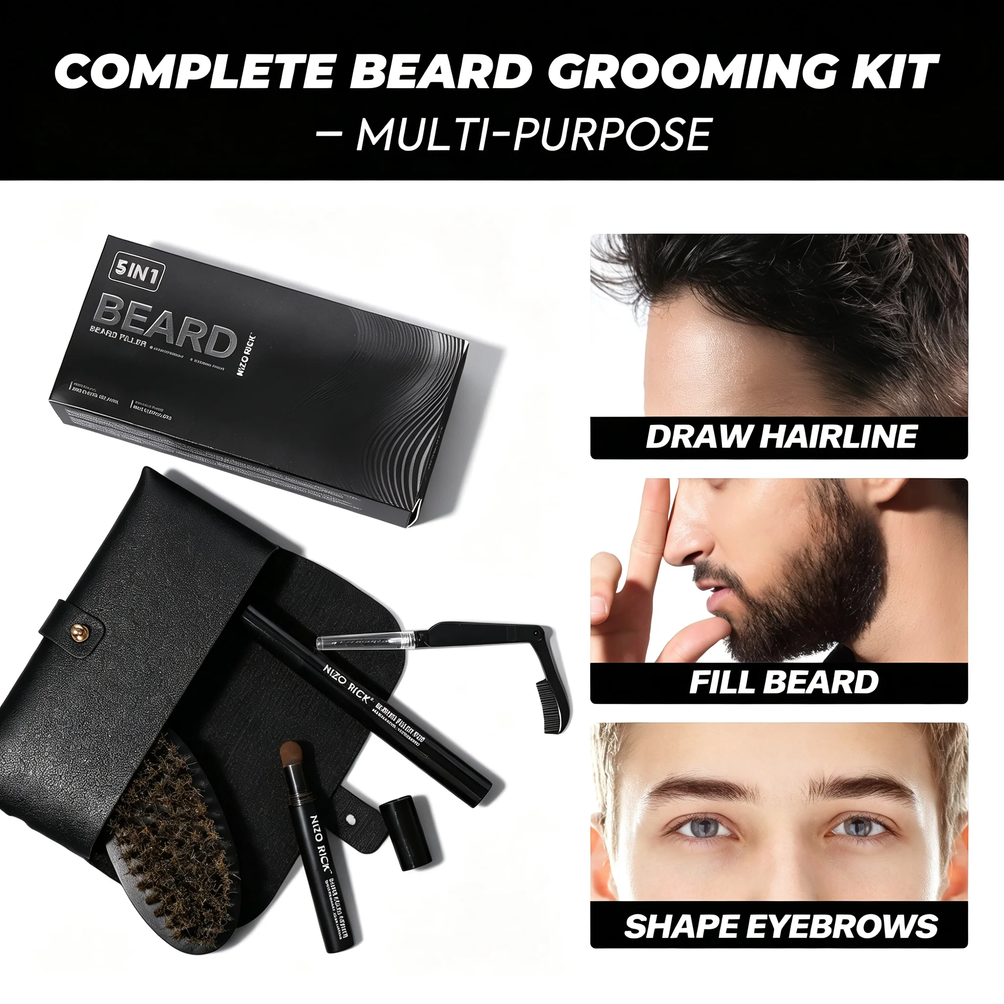 5 in 1 Beard Filling Kit, Beard Filler Set for Men, Natural Finish Beard Shaping & Repair