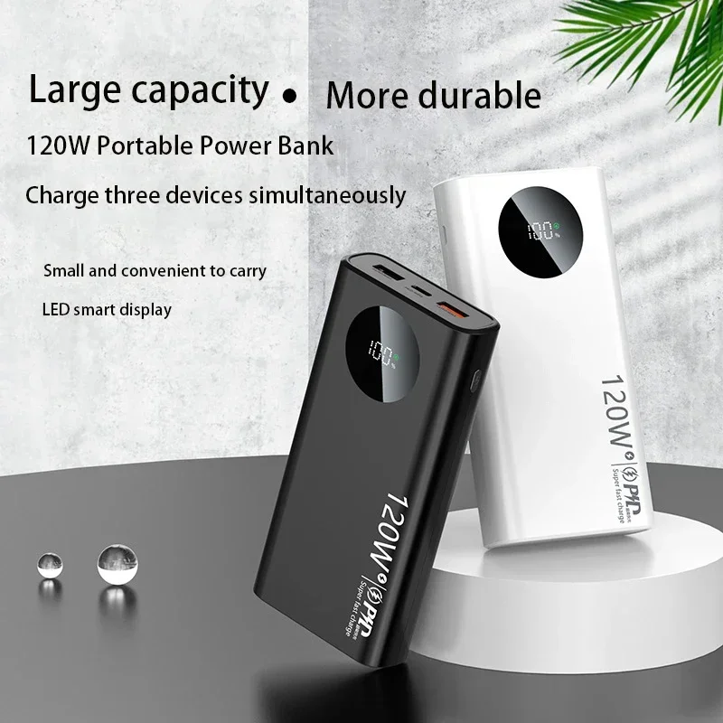 120W Fast Charging 10/20Ah Thin And Light Portable Power Bank Cell Phone Accessories External Battery For IPhone Samsung Xiaomi