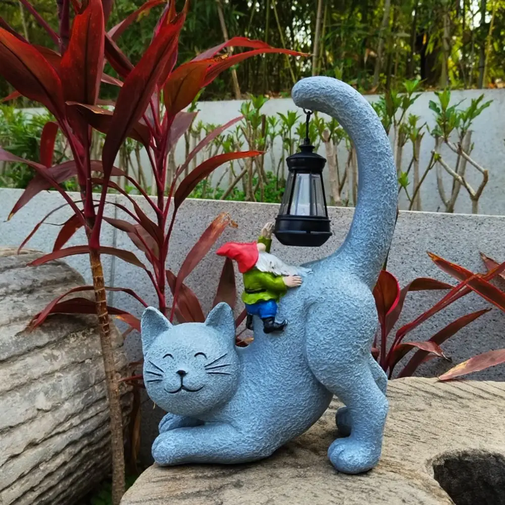 Crafts Resin Cat Elf Solar Ornament Cute Creative Animal Statue Light Artificial Art Garden Figurines Sculptures Lamp Gift