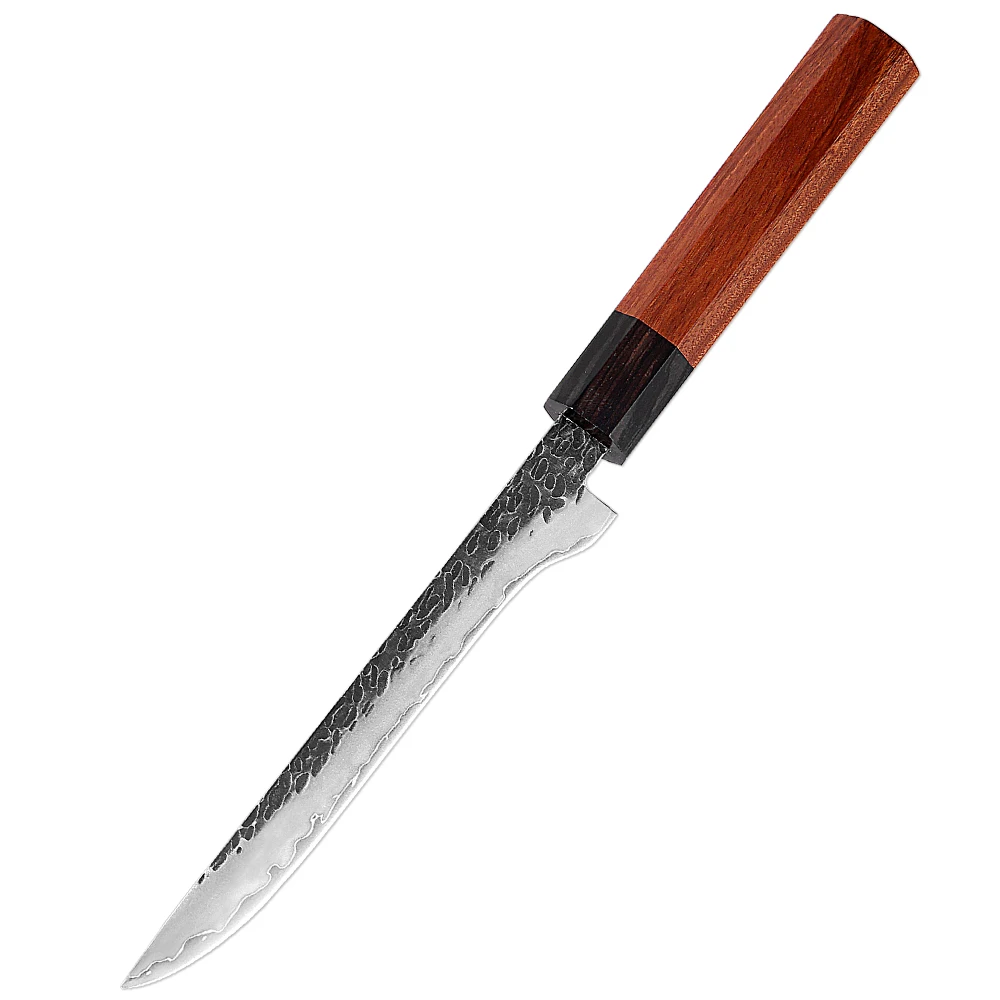 Japanese 6 Inch Boning Knife Triple-layer Composite Steel Sharp Kitchen Deboning Knife for Fish,Poultry Octagonal Wooden Handle