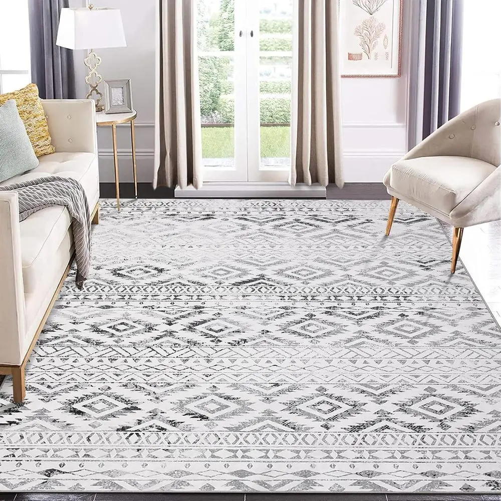 

Grey 5x7 Foldable Moroccan-Style Living Room Rug, Soft, Non-Slip, Washable, Low Pile for Home Office