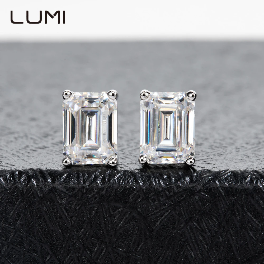 

2025 New 10K Gold Plated Earring 1-2cctw Emerald Cut Moissanite Wedding Anniversary Fashion Gift for Girls Teens Lady