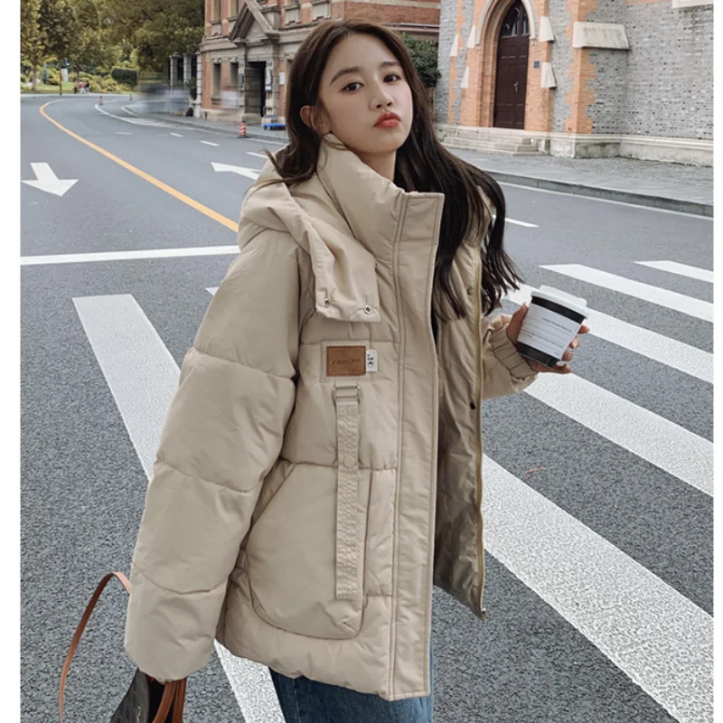 

Women Khaki Down Jacket Fashion WhiteThickening Warm Feather Female Duck Down Comfortable Short Solid 2023 Winter Hooded Outwear