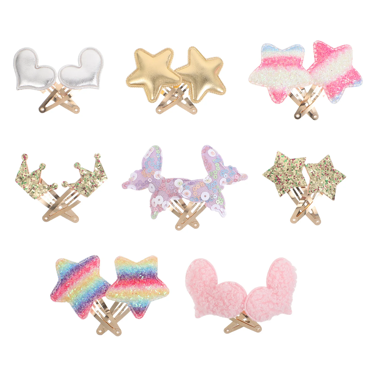 

8Pairs Girls Cute Hair Clips Sparkly Metal Snap Barrettes Stars Hearts Crowns Butterflies Glitter Hair Accessories for Kids