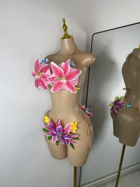 Women Sexy Tropical Handmade Flower Bikini Two Pieces Transparent Floral Swimsuit Beach – view 2