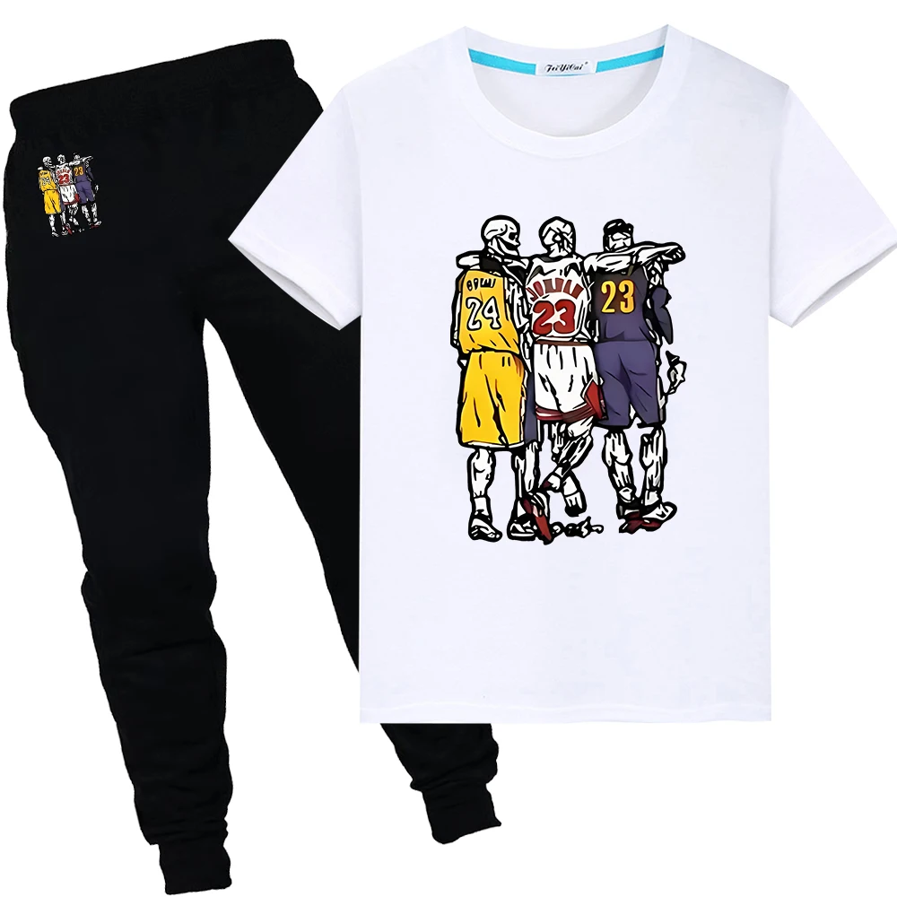 

Basketball Print Summer Boy girls clothes Kawaii Short Cute TShirts Sports Sets 100%Cotton T-shirts Tops+pant y2k child Day gift