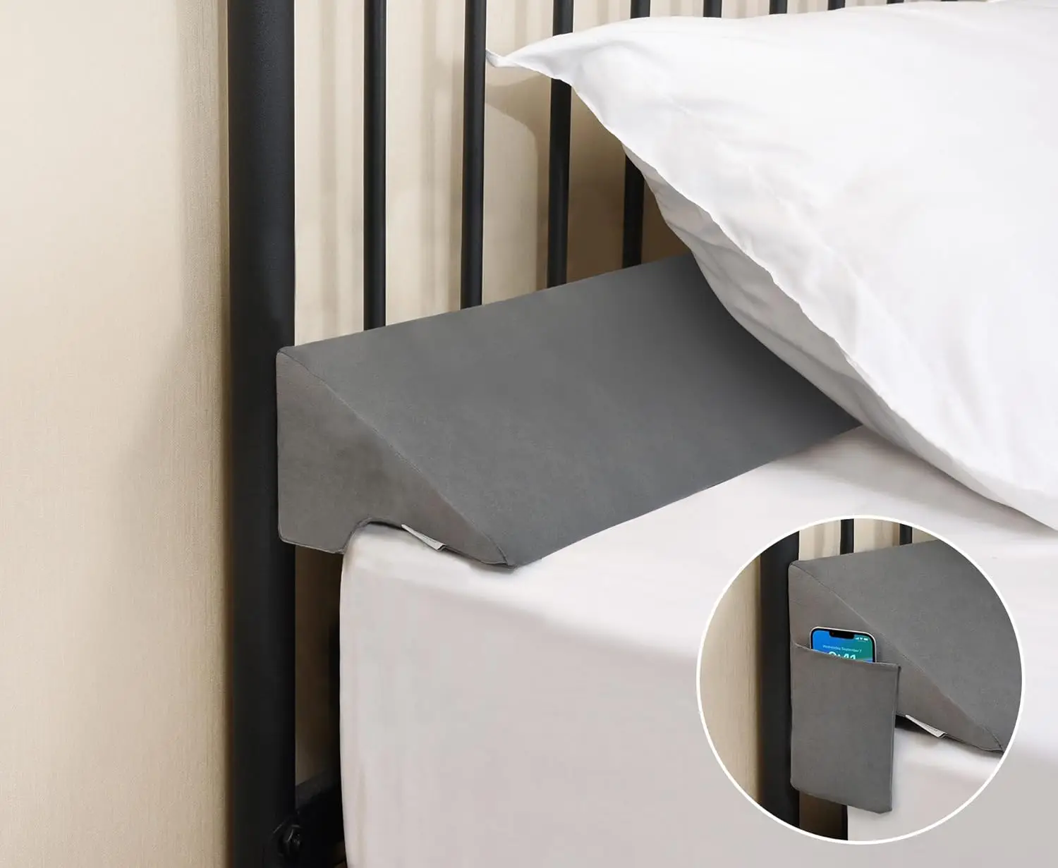 

Queen Bed Wedge Pillow For Headboard Gap Filler(0-3.5""),High-Density Foam,Prevents Pillows & Items Loss,Ergonomic Design,Large