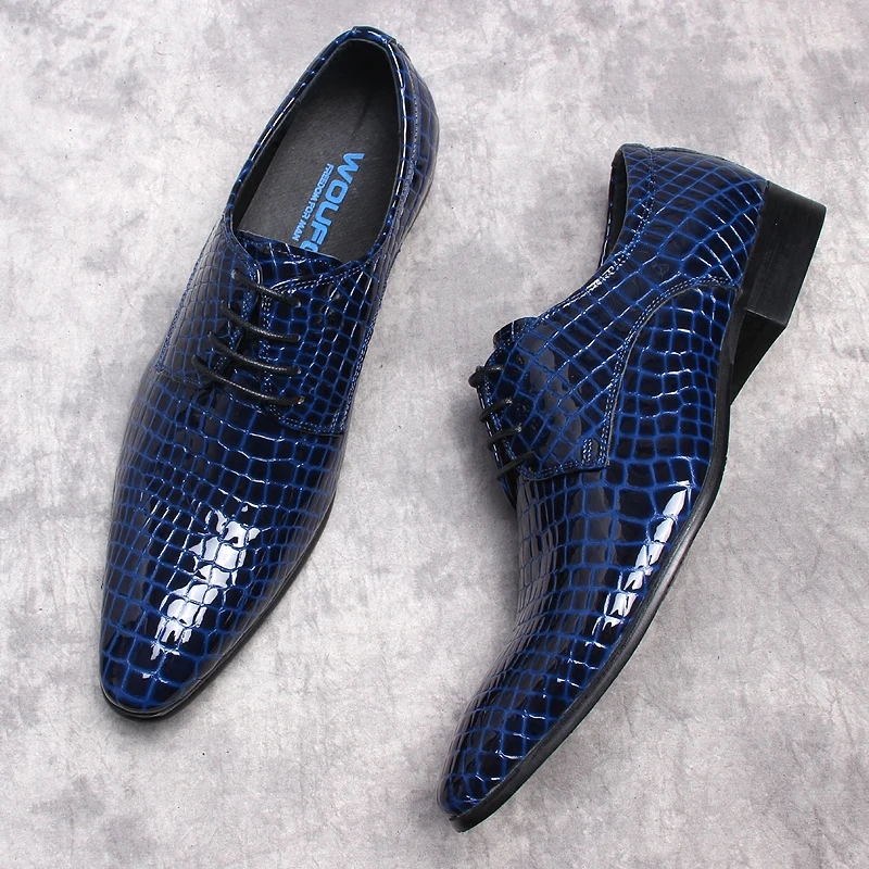 HKDQ Genuine Leather Shoe Men oxford Lace Up Handmade Brogue Black Blue Shoes Snake Pattern Office Business Formal Shoes For Men