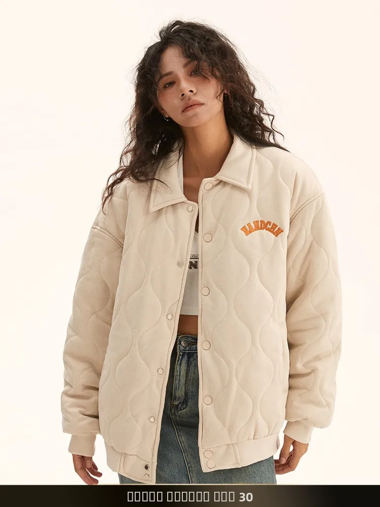 

Новая зимняя куртка Nted в японском ретро-стиле с ромбовидным узором, теплая, свободного кроя, хлопковая, с вышивкой букв, для мужчин, парная модель