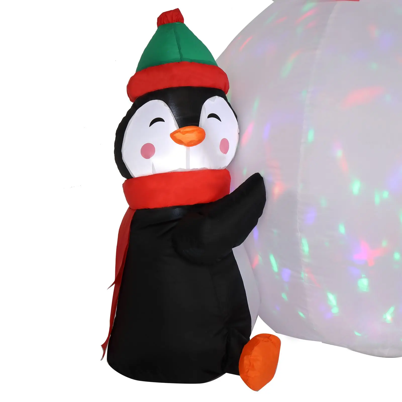 6ft With 3 Penguins, 4 Light Strings, 1 Colorful Rotating, Inflatable, Garden Snowman Decoration