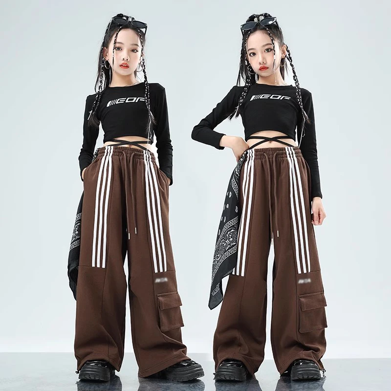 Vêtements de danse jazz pour enfants, vêtements de danse hip-hop pour filles, pantalons noirs Y-adt, vêtements d'entraînement à manches longues, costume de performance de groupe, BL12111