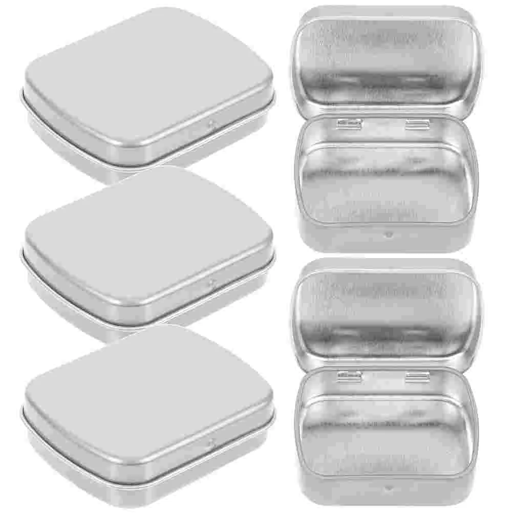 5 Pcs Tea Storage Jar Candy Box Food Containers with Lids Iron Rectangular Case Metal Sample Boxes Silver Travel