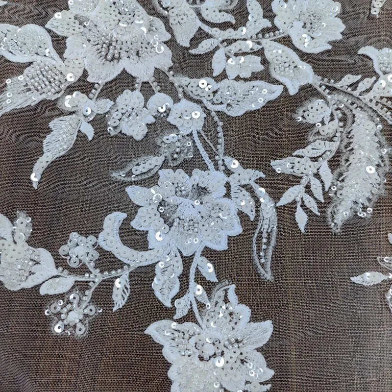 

New Style Lace Fabric with Embroidery Beadwork Sequins for Wedding Dresses Children's Clothing DIY Curtain Decoration 130cm Wide