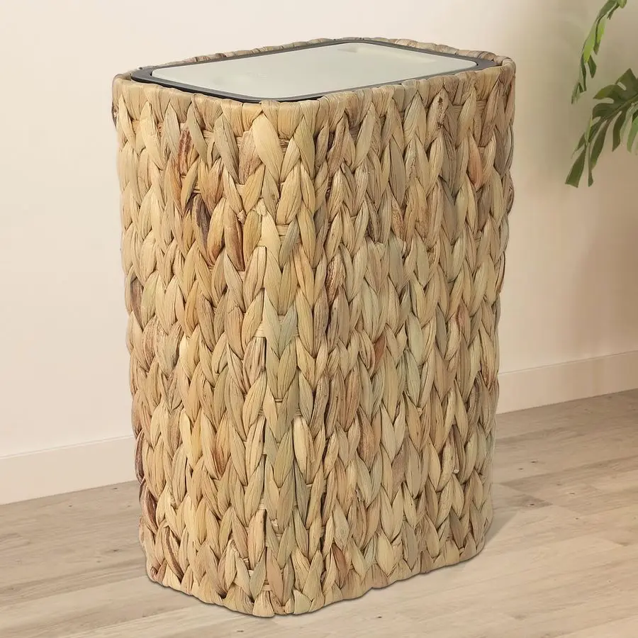 

Trash Can with Lid for Bathroom,2.6 Gallon Small Rattan Garbage Can with Press Top Lid,Woven Wastebasket and Hamper 2 in 1 Wicke
