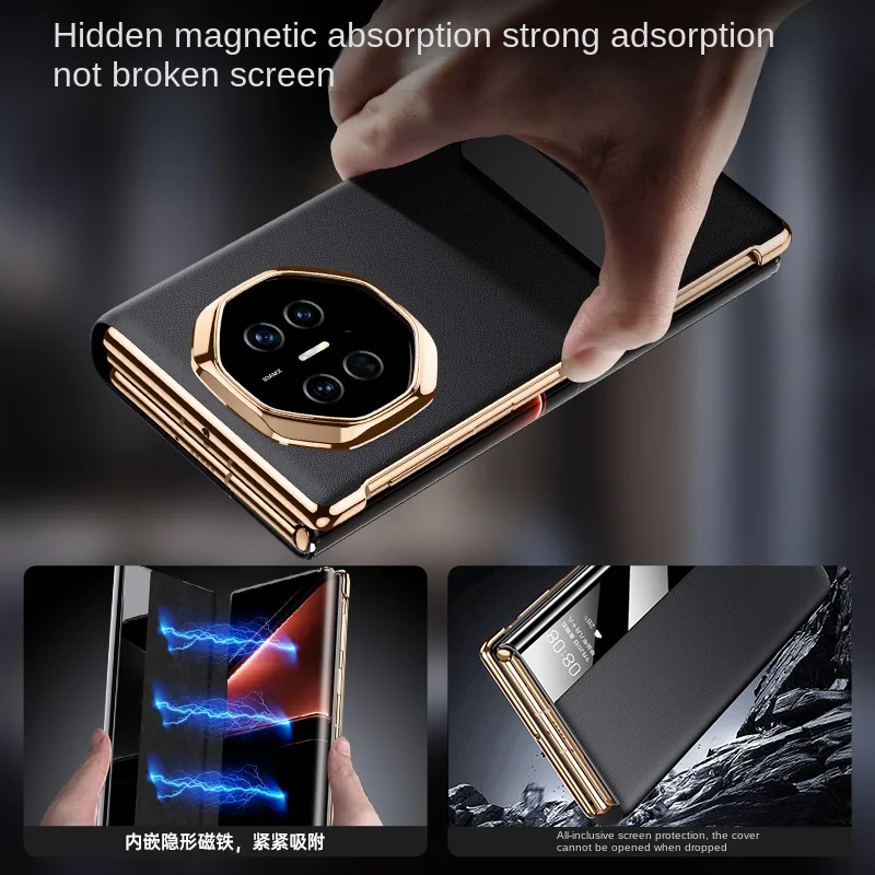 Etui skórzane Huawei Mate XT Metal Lens All-Inclusive Stand Foldable Smart Plating Frame Anti-Drop and Anti-Fingerprint — zdjęcie produktu 5