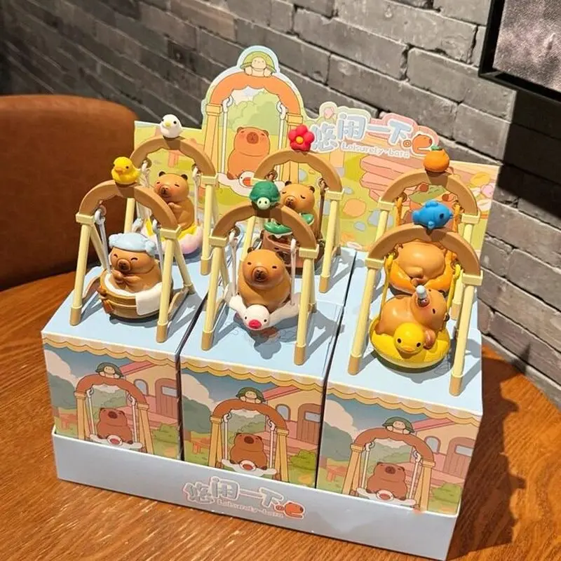

Capybara Swinging Blind Box Figures Cute Healing Desk Stress Relief Decorations Kawaii Collectible Dolls Kids Birthday Gift