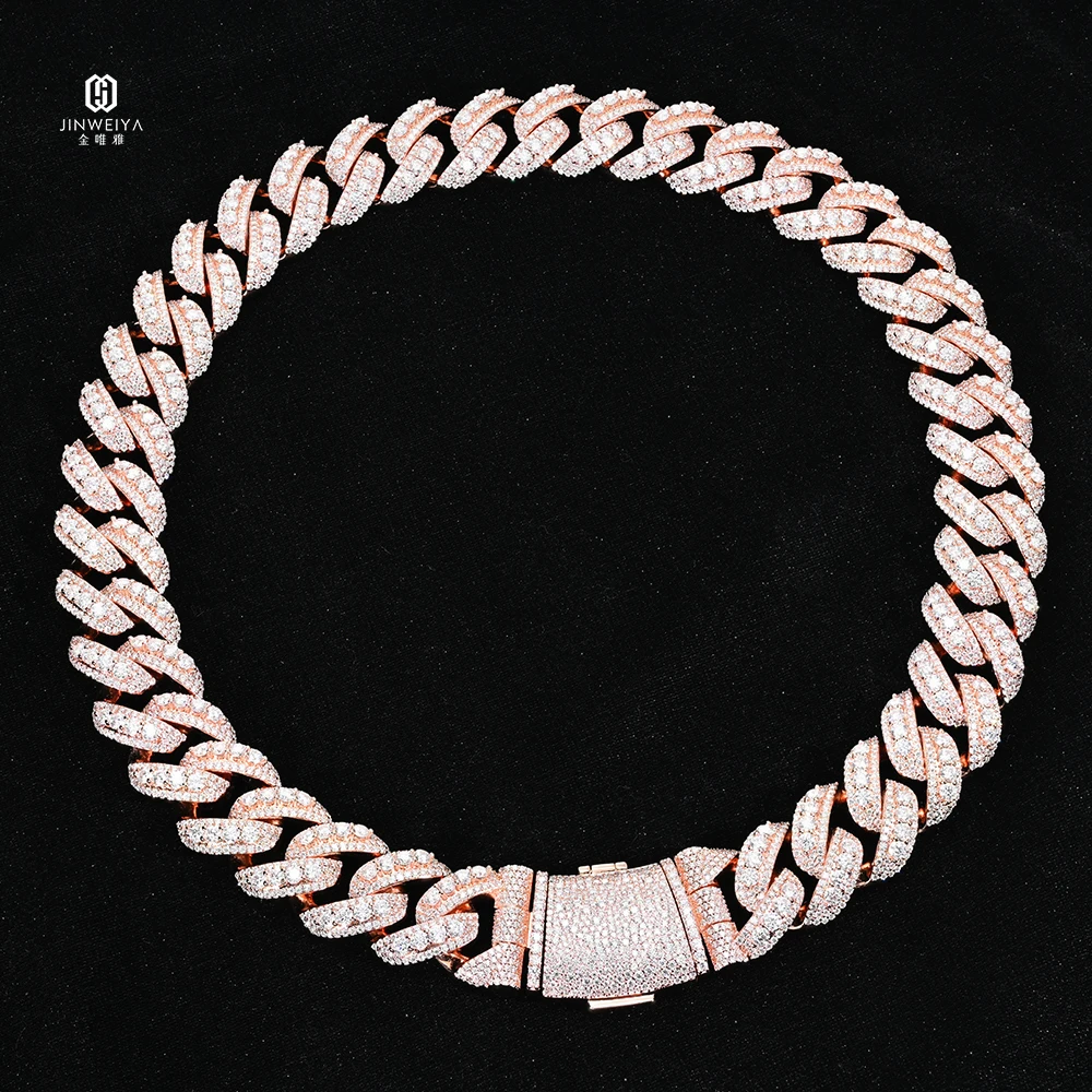 Hop 22mm .Hip Thick Iced Out Raised Pointer Moissanite Cuban Link Chain 925 Sterling Silver Rose Gold Plated Necklace for Men