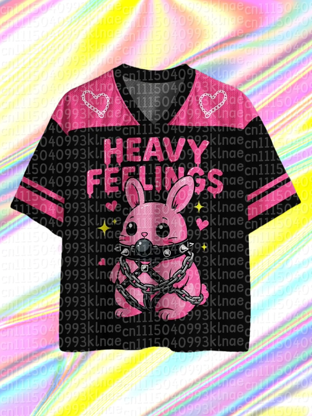 Y2K Gothic Heavy Feelings Family Matching Outfits Pastel Goth Pink Bunny Jersey Retro Grunge Parent-Child T-Shirt Family Look
