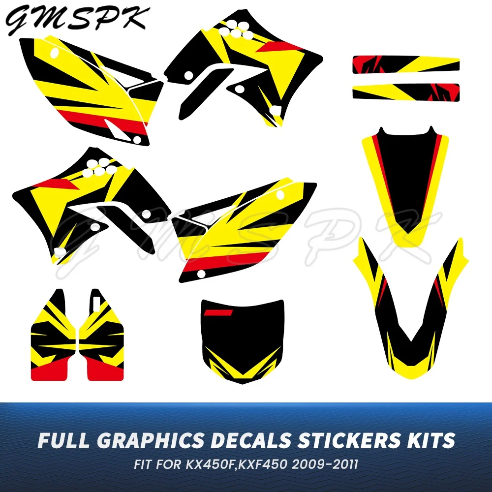 

Motorcycle Decoration Background Graphics Decals Sticker Kits Fit for Kawasaki KXF450 KX450F KX 450F 2009 2010 2011 Name Custom