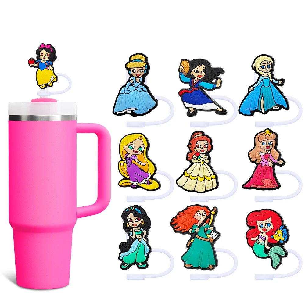 Princess Series Straw Cover Cap 8-10MM Straw Plug Silicon Eco-friendly Splash Proof Drinking Cap Charms Pendant Home Party Gift