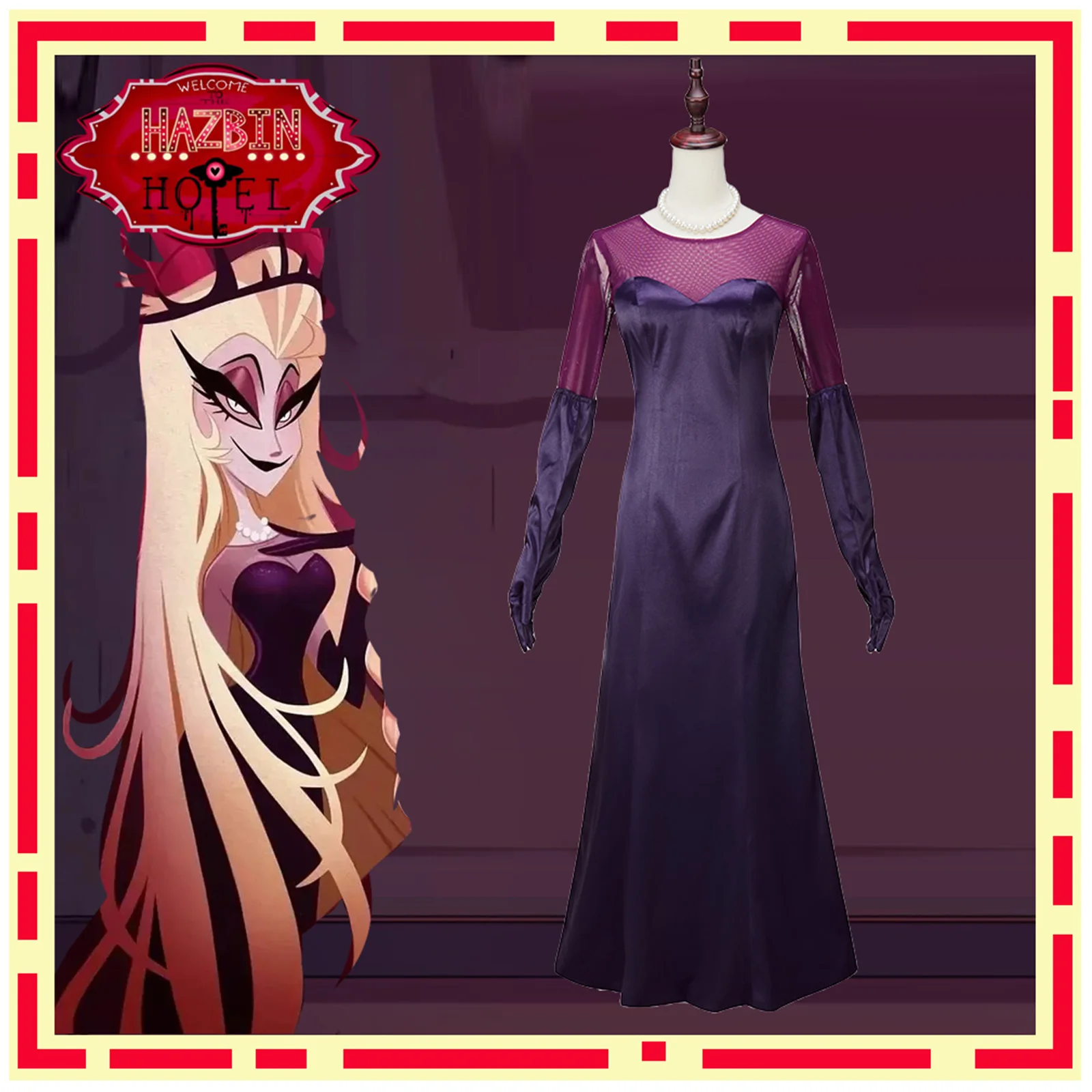 Gaun kostum Cosplay Anime Lilith dengan tanduk kalung pakaian sarung tangan anak perempuan setelan seragam pesta ulang tahun Halloween