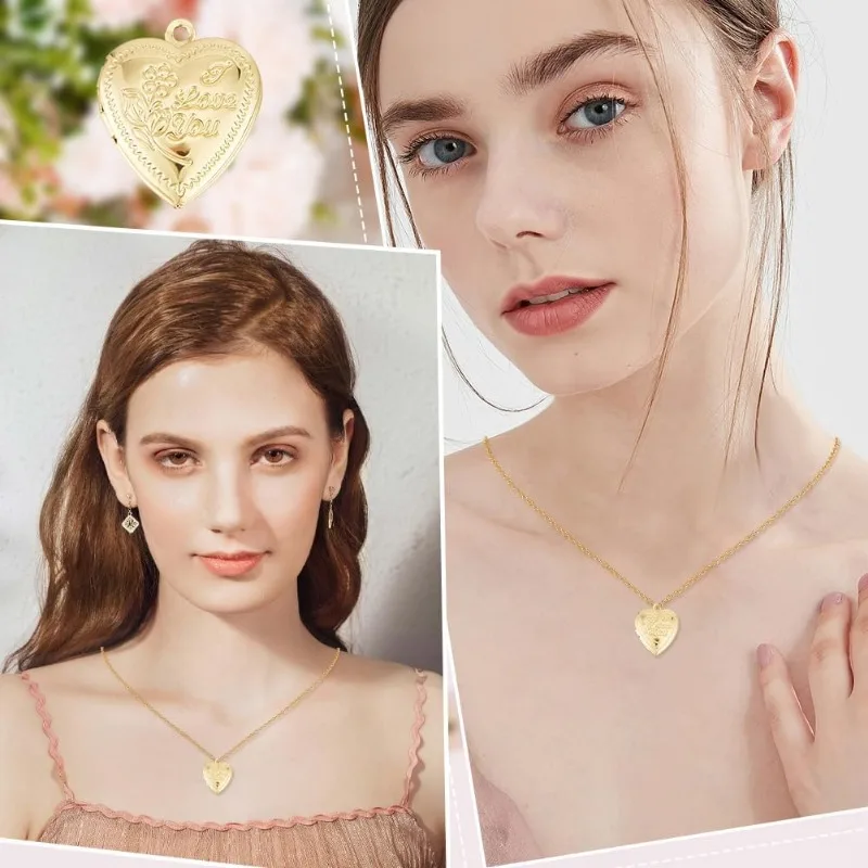 1 Box Heart/Scallop/Ribbon/Book Photo Frame Pendant Charms 18K Gold Plated Photo Locket Charms with Loop for Jewelry Making