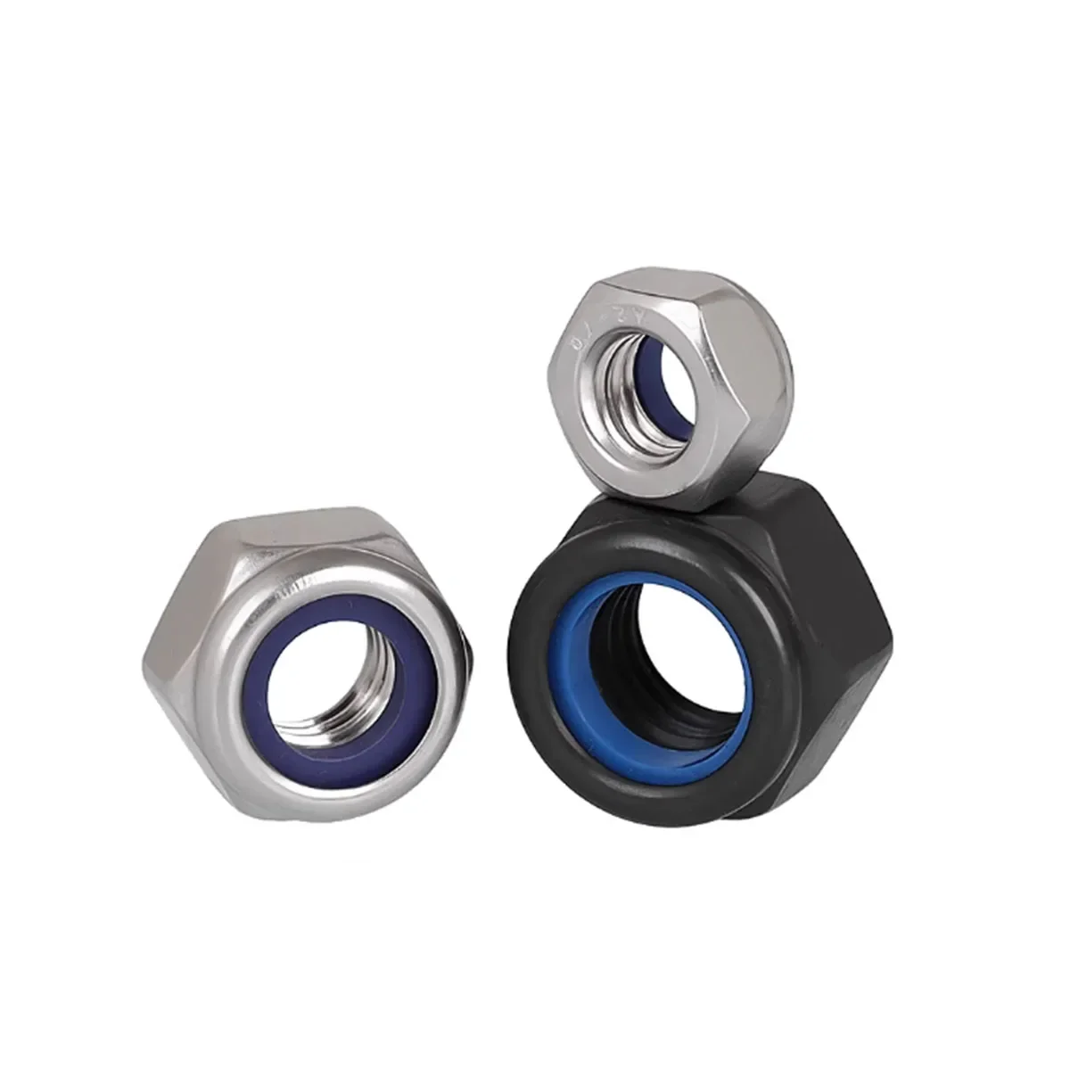 Black 304 Stainless Steel Hexagonal Nylon Anti Loosening Nut Anti Slip Self-Locking Nut M2M3M4M5M6M8M10M12M16M20