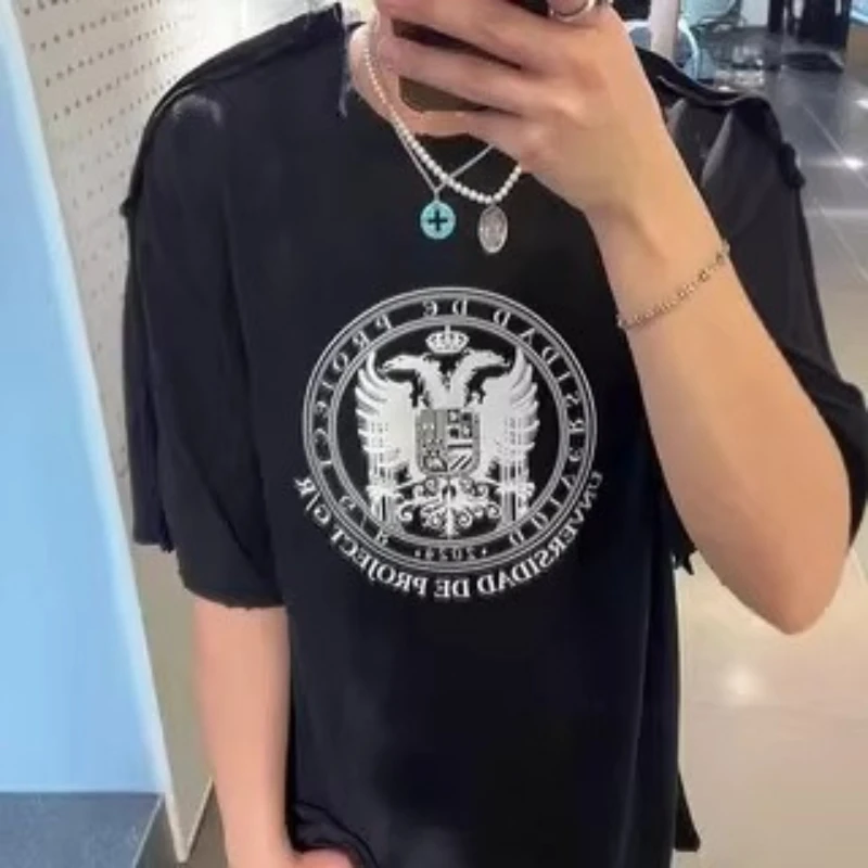 

Project G/R Summer New Limited Edition Flash-In-Style Denim Double-Tailed Bird Print Round Neck Short Sleeve T-Shirt Grailz