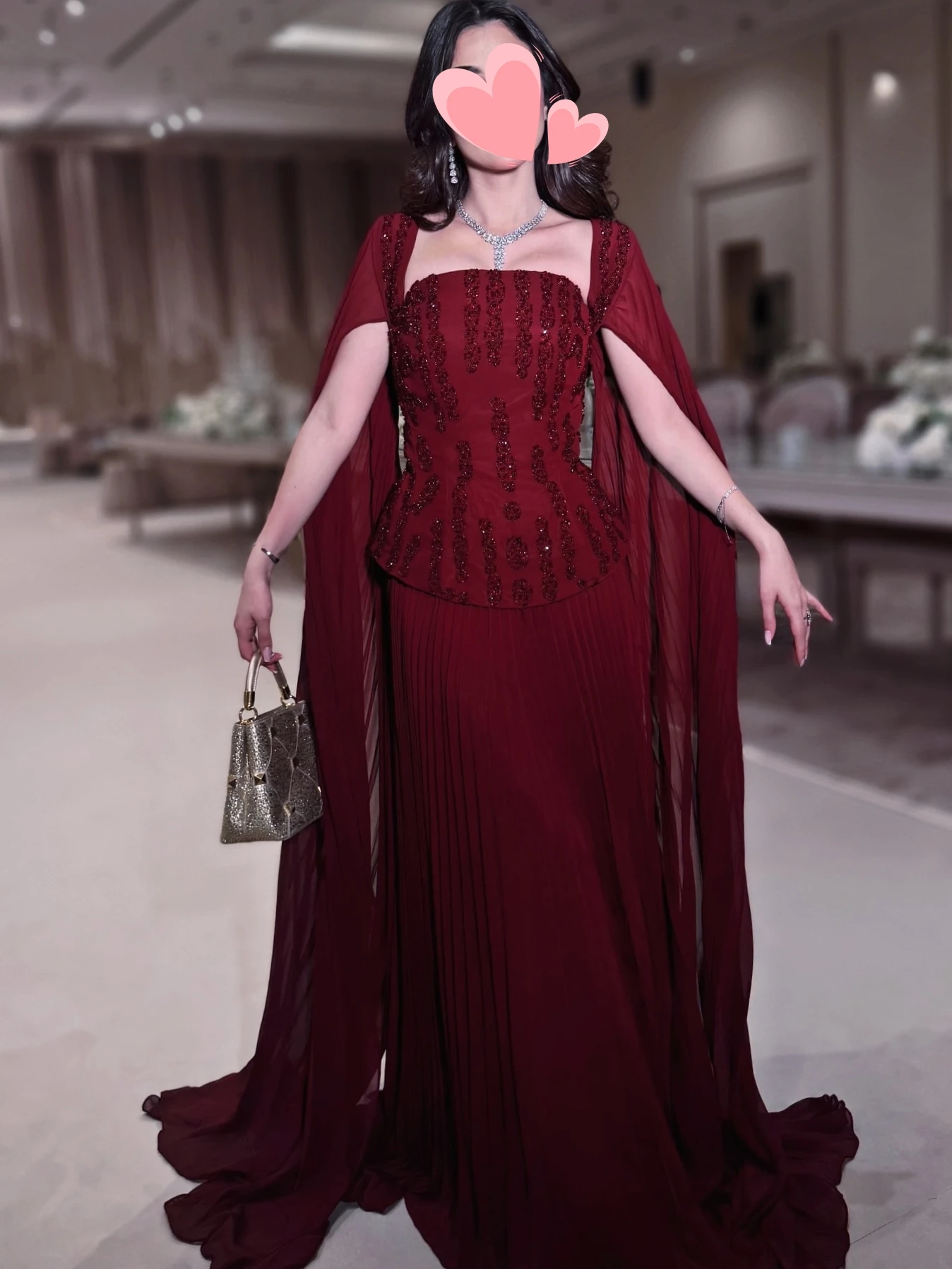 

Платье для выпускного вечера Oisslec, элегантное винтажное шифоновое платье с красными бусинами и рюшами, платье для выпускного вечера по индивидуальному заказу, вечерние платья