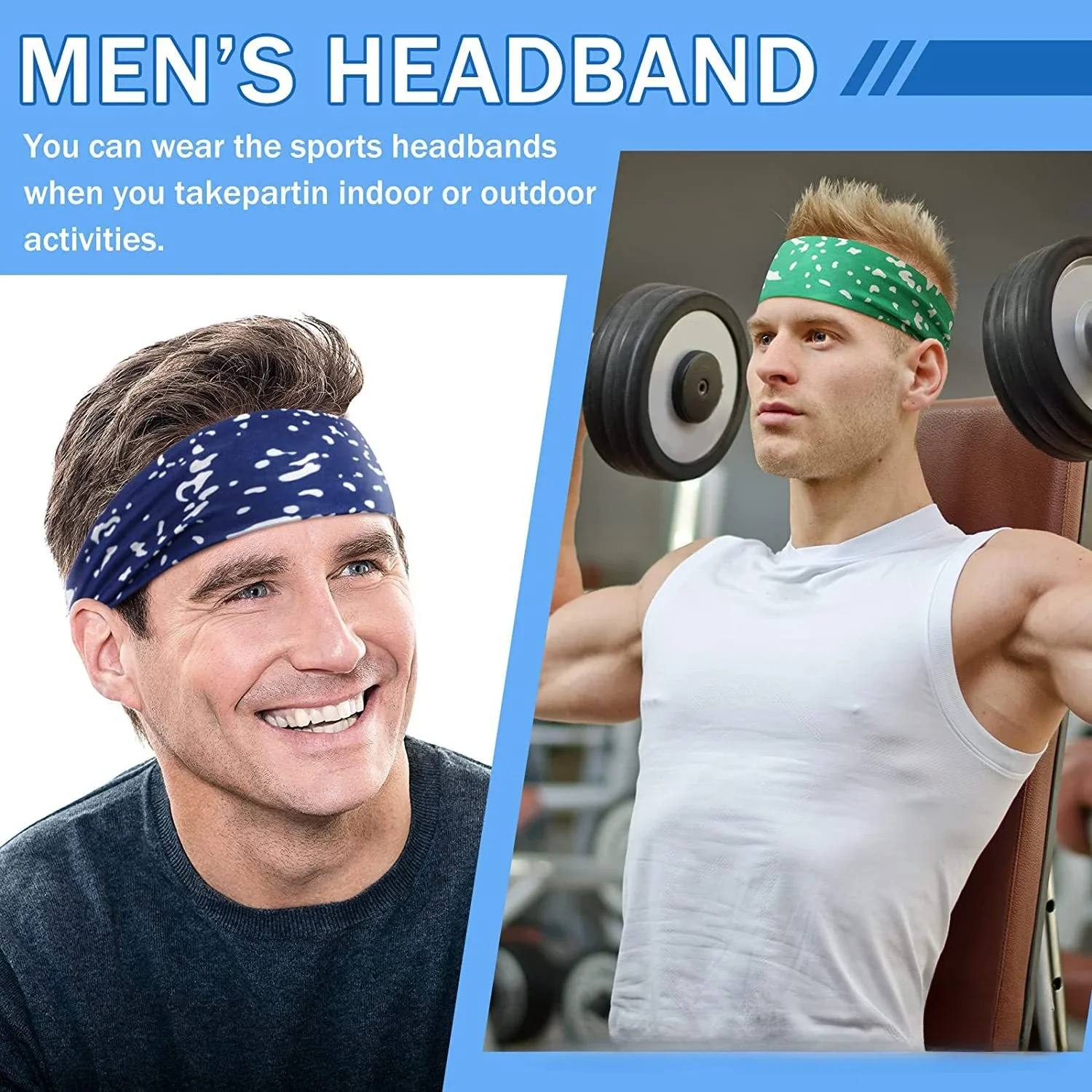 1pc Sports Headband Sweatband Printing Gym Running Yoga Hair Bands Quick Dry Breathable Outdoor Sports Headwear Tennis Headwrap