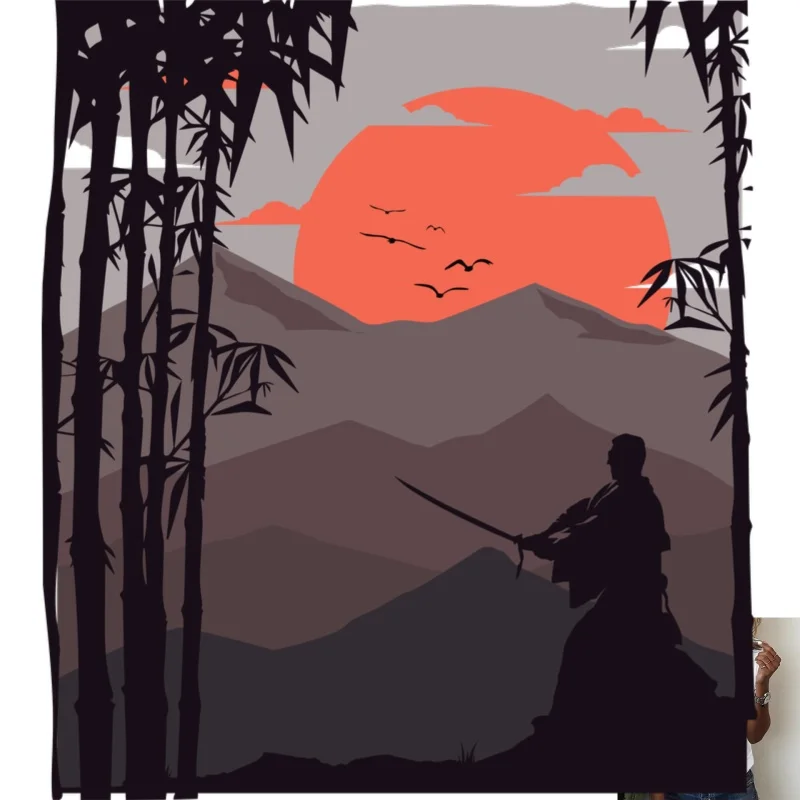 Japanese Samurai Bamboo Forest Red Sun Heat Transfer White Ink Iron - on Transfer, Suitable for T - shirts/Canvas