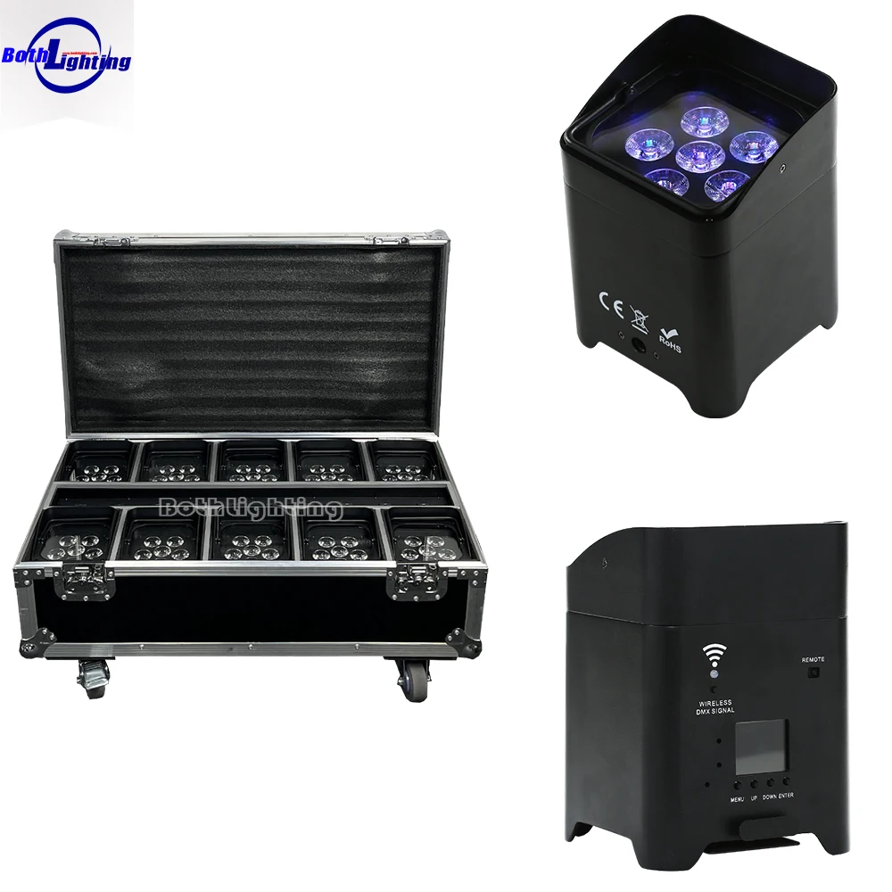 USA Warehouse 10pcs Black Color With Case Smart DJ S6 Battery Uplights Wireless Dmx Led 6*18w RGBWA+UV 6in1Wedding DJ Party
