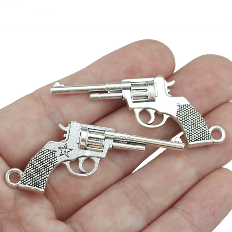 4 Pcs/Lot 22MM*55MM Antique Silver Color Revolver Gun Charms Keychain Charm Pendant For DIY Jewelry Making