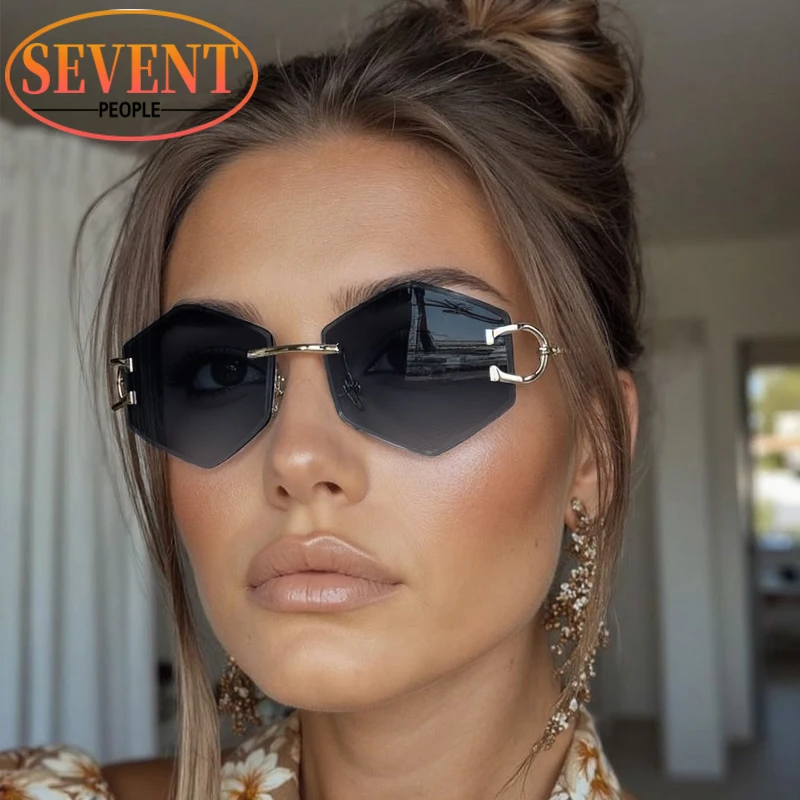 

Vintage Rimless Polygon Sunglasses Women 2026 Luxury Brand Classic Small Frame Hexagon Sun Glasses For Ladies Frameless Shades