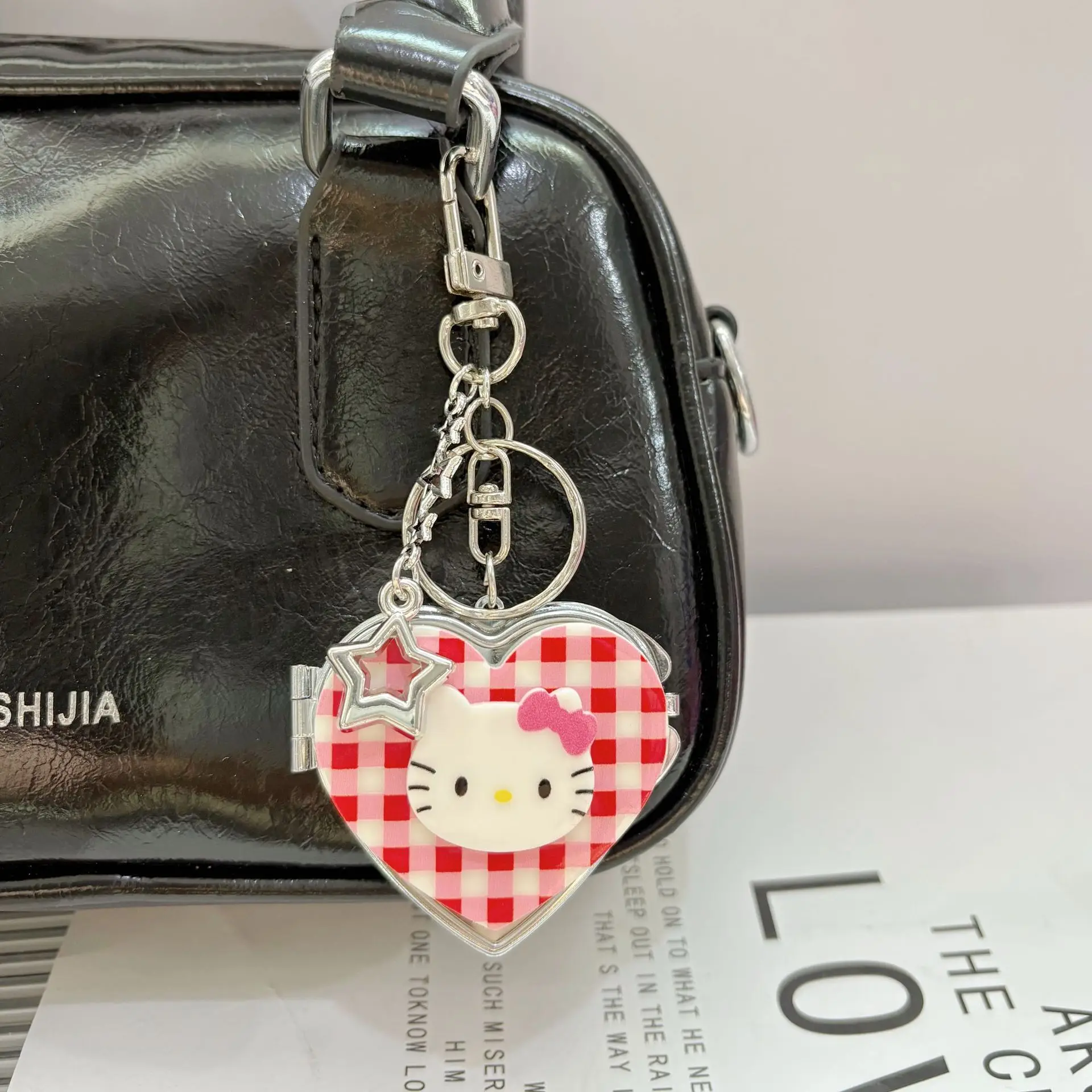 Cute Leopard Print Checkered Heart-Shaped Portable Mirror Keychain Bag Pendant Makeup Keychain Bag Pendant Gift For Girlfriend - view 4
