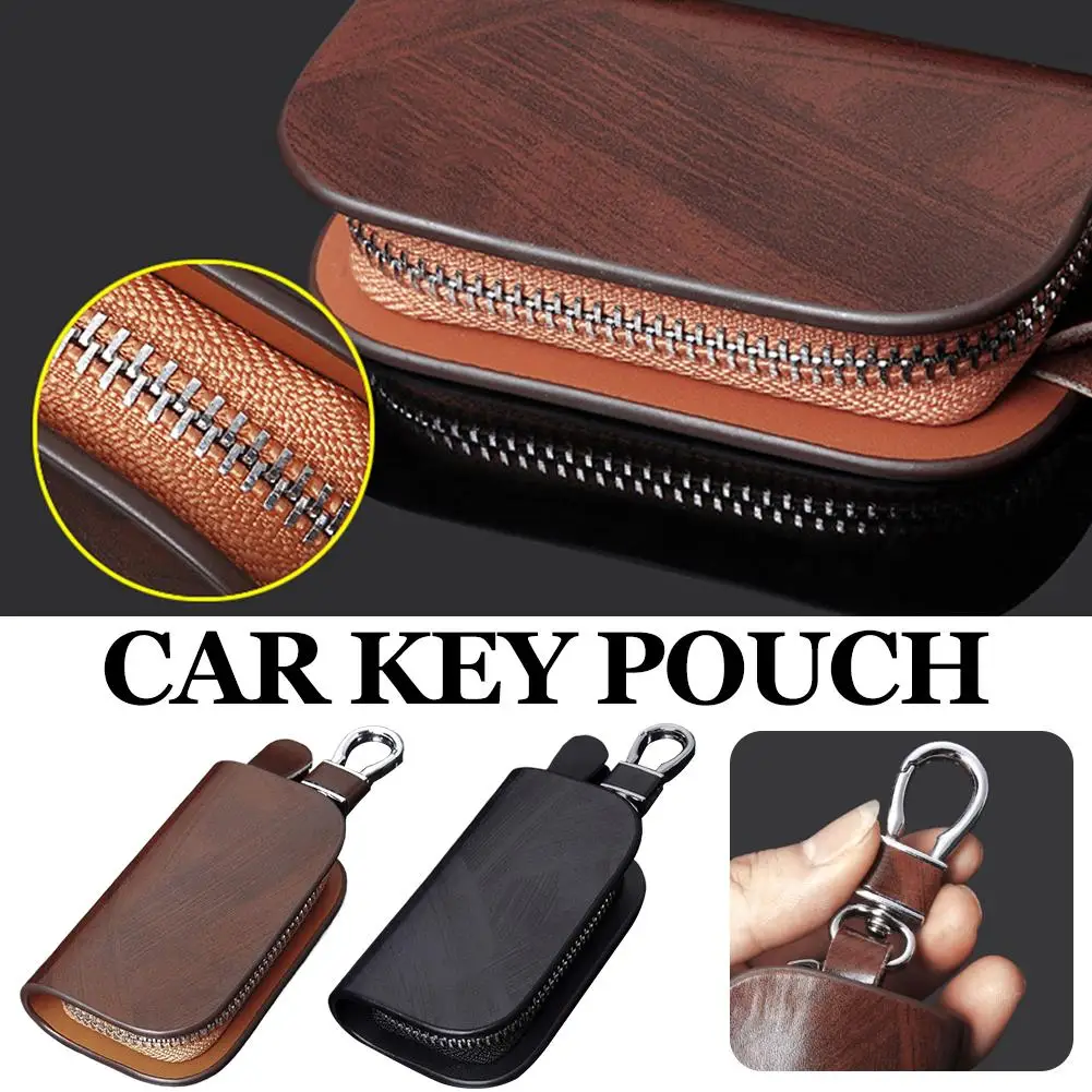 Car Key Bag Wood Grain Key Pouch For Land Rover Car Key Protector Shell Keychain For Kia Car Accessories